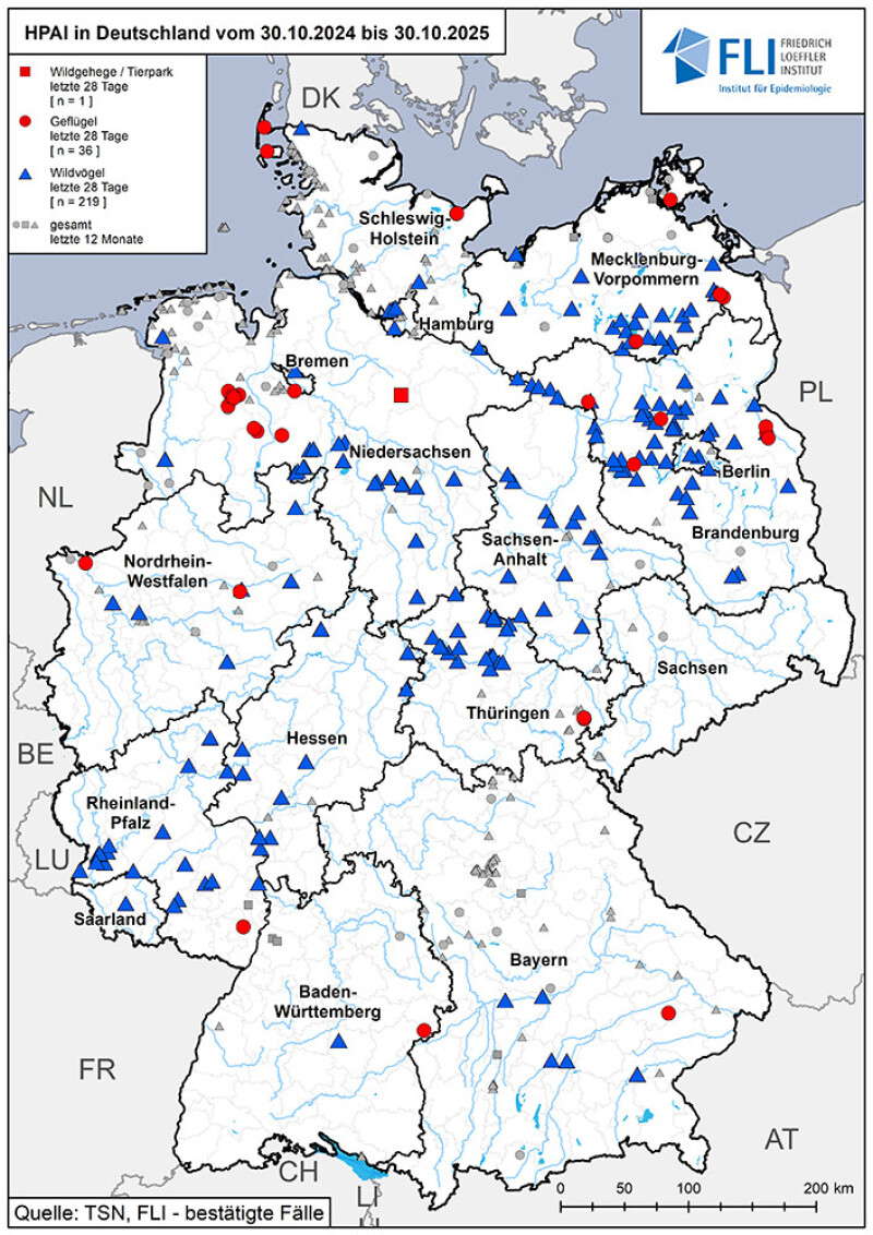 Kaart vogelgriep Duitsland_Friedrich Loefflerinstituut