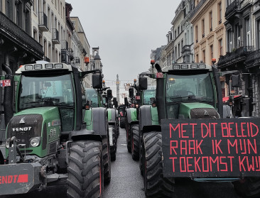 ABS voert actie met 200 tractoren in Brussel voor meer steun aan varkenshouders