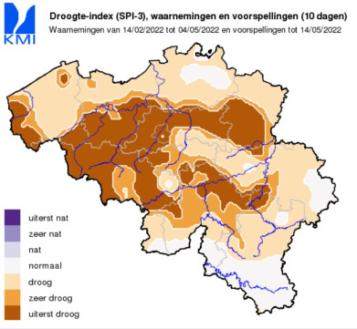 Voorspelde droogte in Vlaanderen op 14 mei